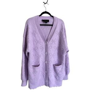 New Needle & Thread alpaca wool bow stitch longline cardigan sweater lavender M